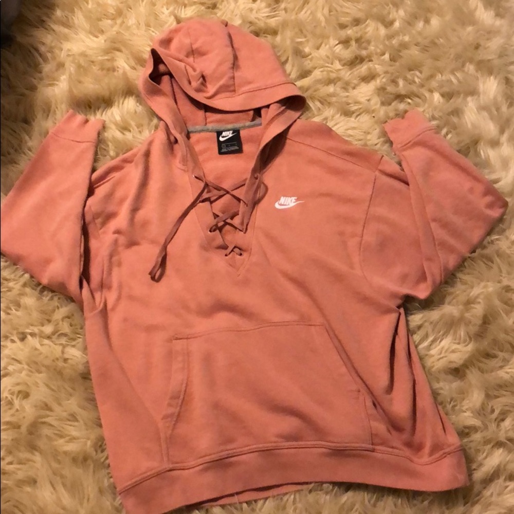 Pink Nike lace up hoodie